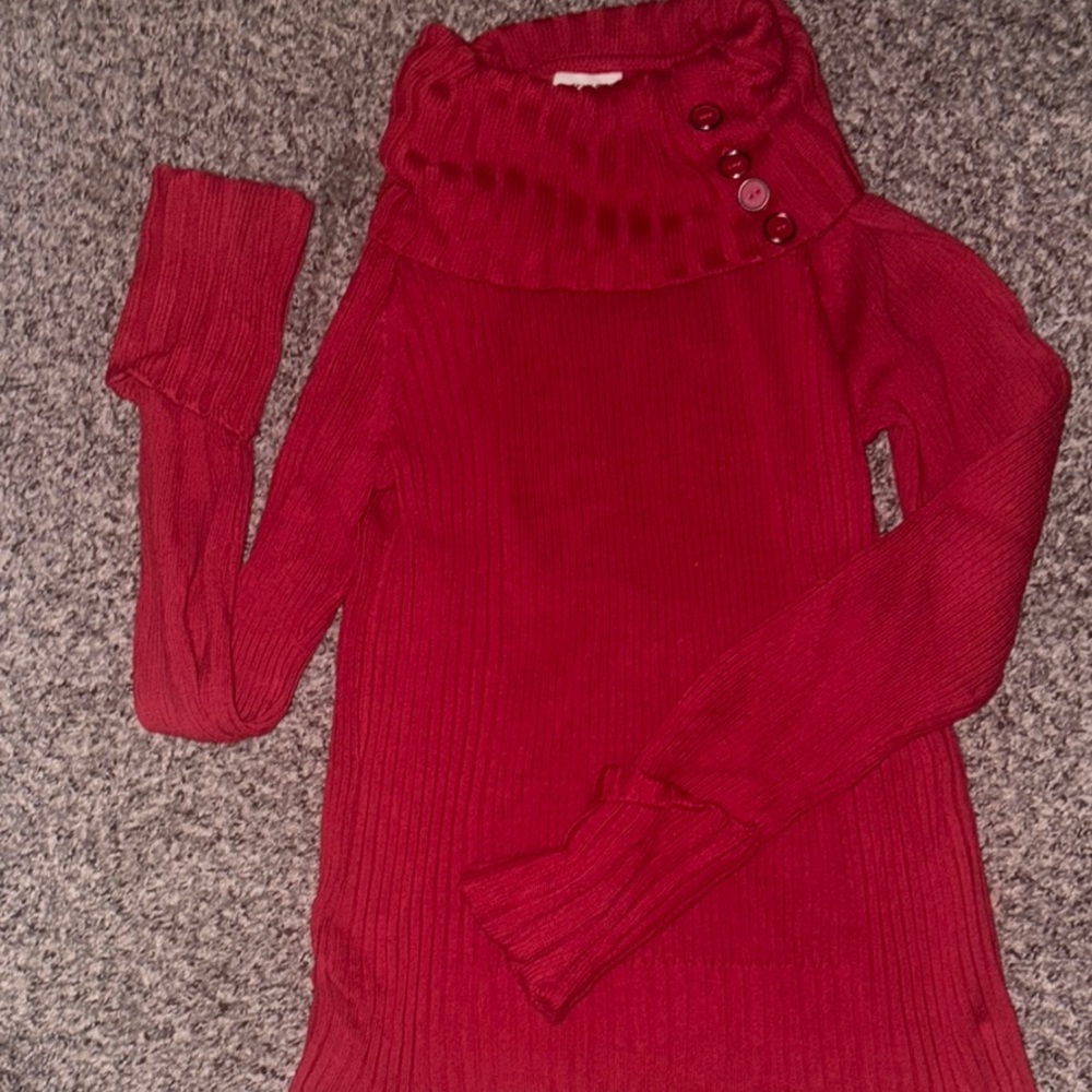 Dkny Red Turtleneck Sweater with Cowl Neck